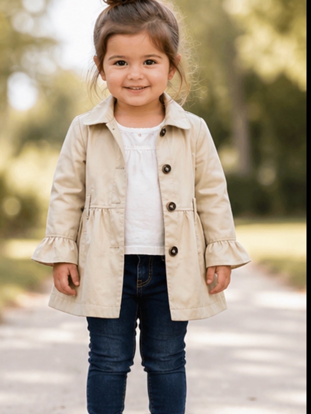 Tahari Beige Ruffle-Sleeve Girls' Trench Coat